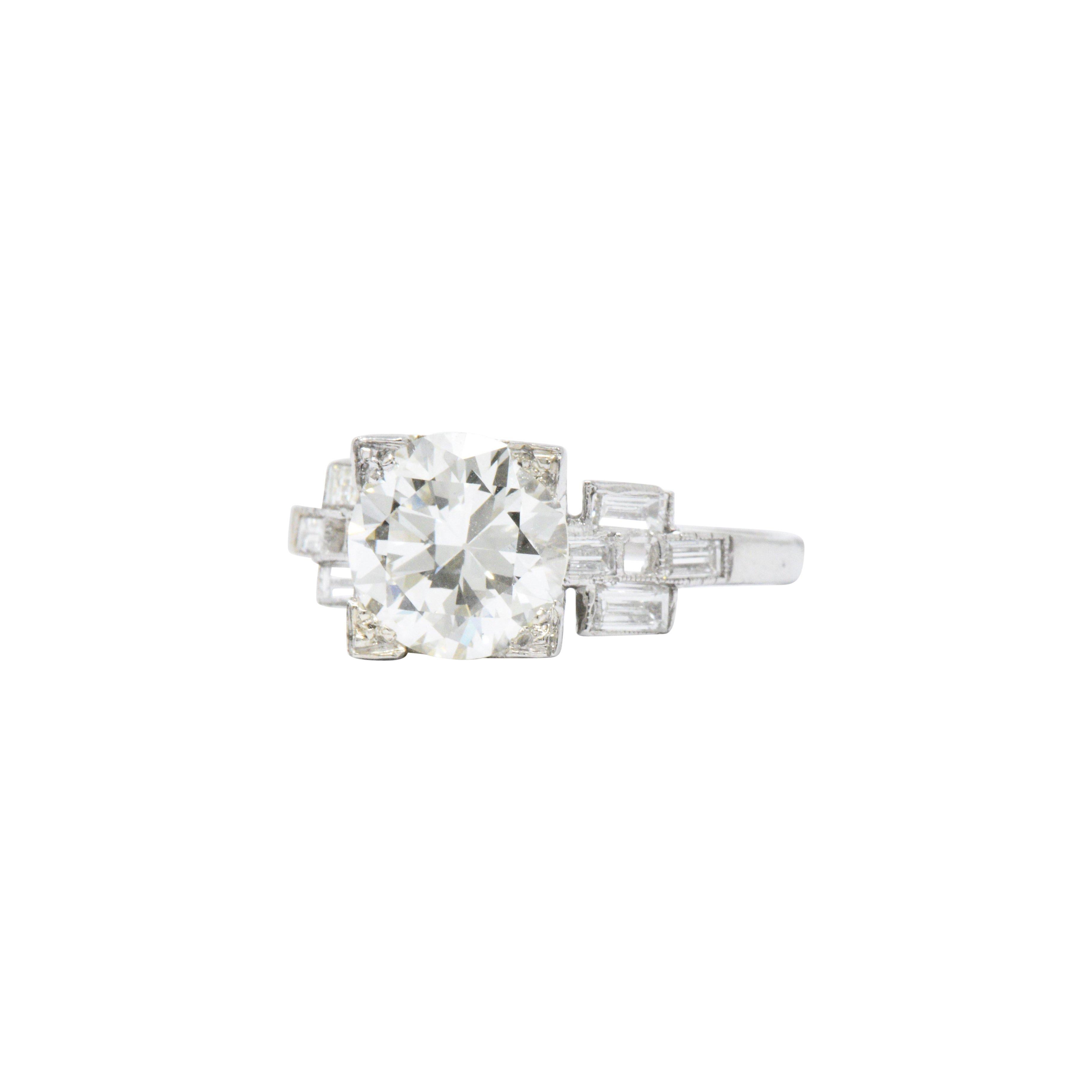 Art Deco Mid-Century 2.54 Carats Diamond Platinum Engagement Ring GIA Circa 1950