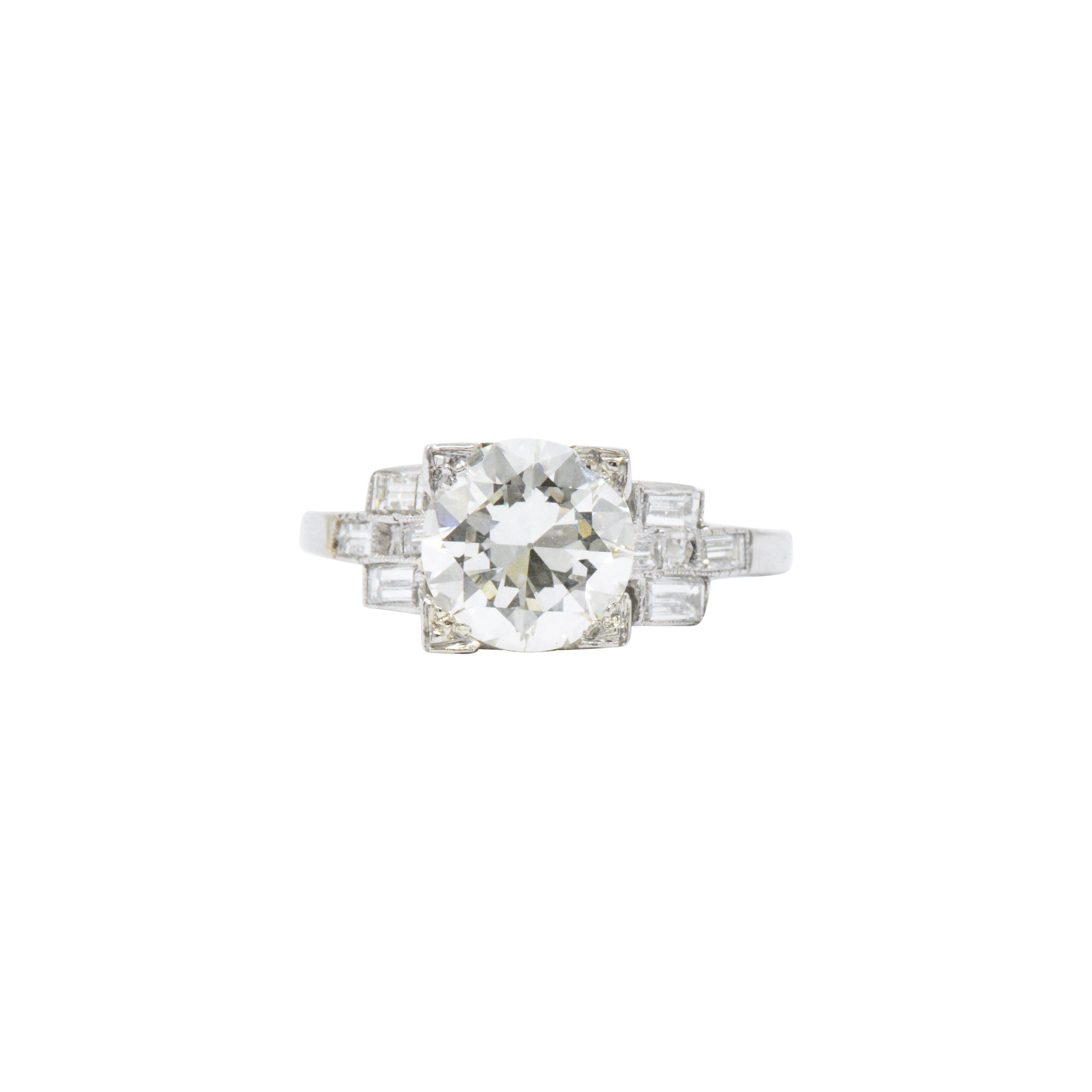 Round Cut Mid-Century 2.54 Carats Diamond Platinum Engagement Ring GIA Circa 1950