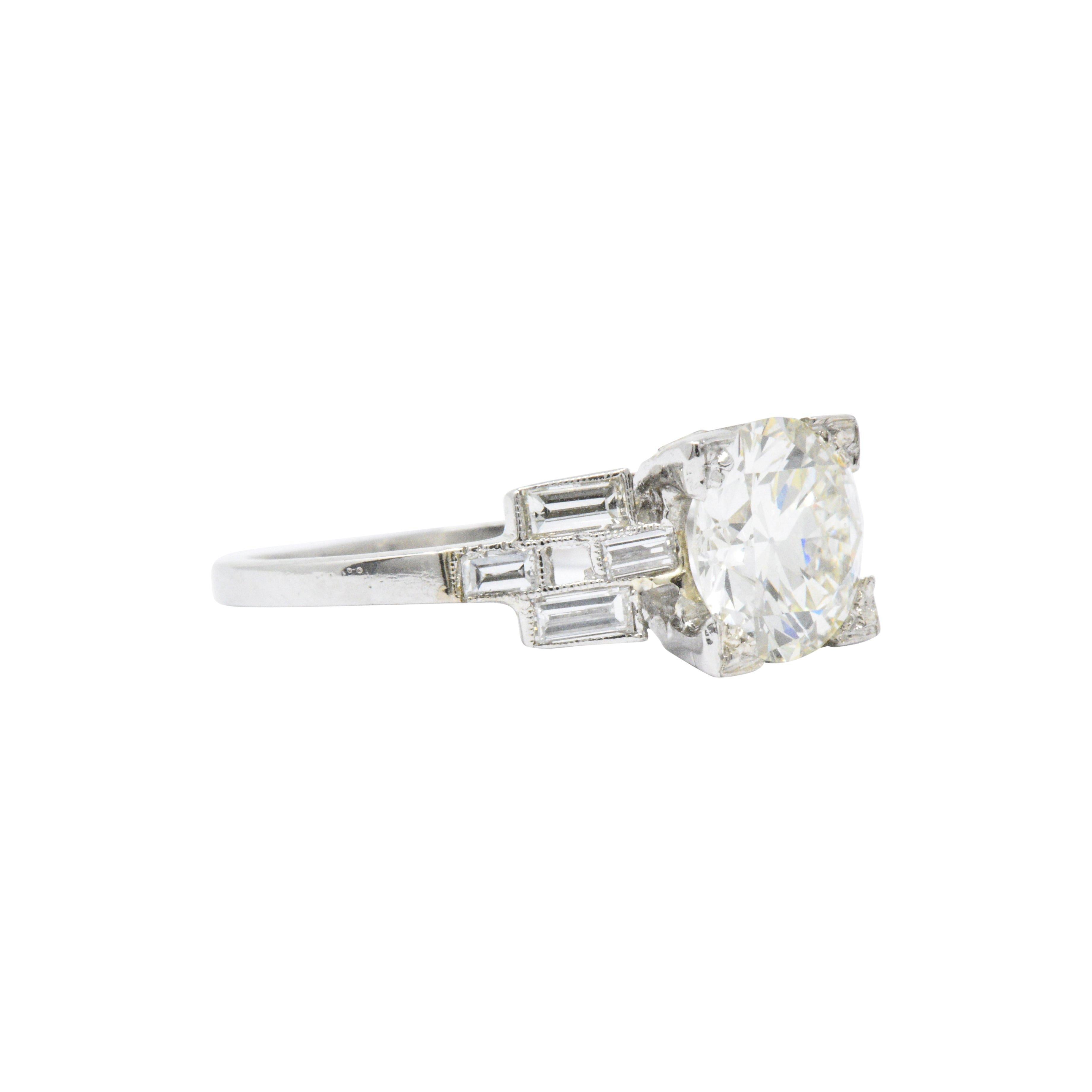 Women's or Men's Mid-Century 2.54 Carats Diamond Platinum Engagement Ring GIA Circa 1950