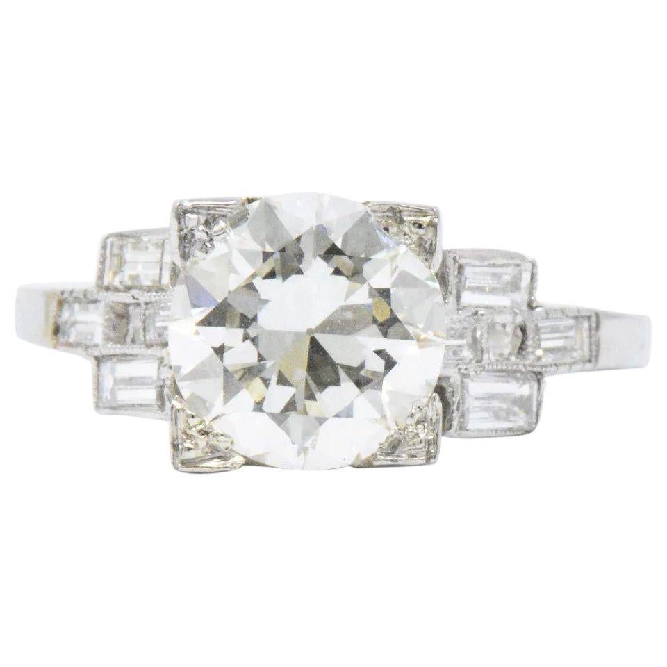 Mid-Century 2.54 Carats Diamond Platinum Engagement Ring GIA Circa 1950 3