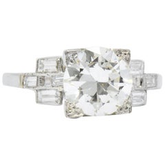Mid-Century 2.54 Carats Diamond Platinum Engagement Ring GIA Circa 1950