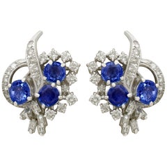 1950s 2.60 Carat Sapphire and 2.73 Carat Diamond White Gold Stud Earrings 1950s 2.60 Carat Sapphire and 2.73 Carat Diamond White Gold Stud Earrings