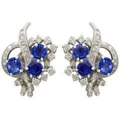 1950s 2.60 Carat Sapphire and 2.73 Carat Diamond White Gold Stud Earrings