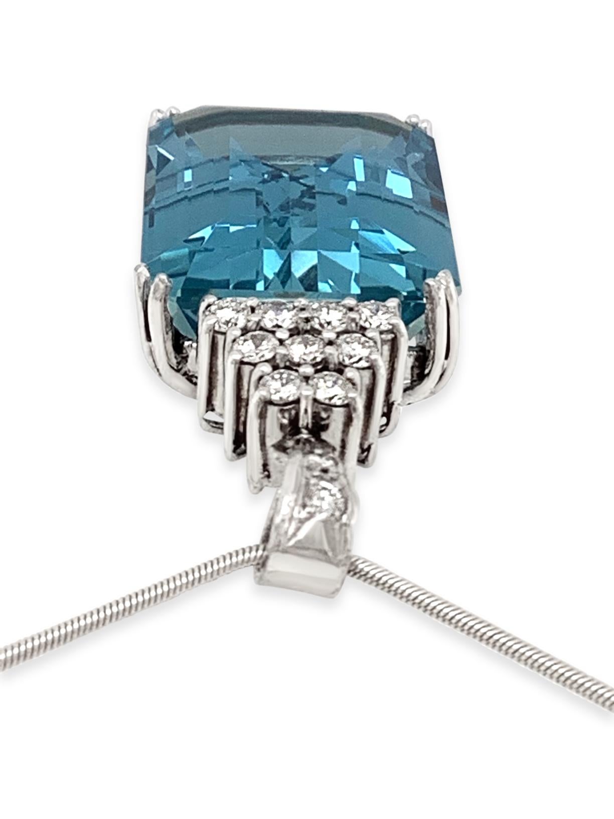 Emerald Cut 1950s 26.29 Carat Aquamarine and Diamond Pendant in Platinum