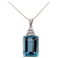 1950s 26.29 Carat Aquamarine and Diamond Pendant in Platinum