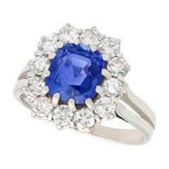 1950s 2.70 Carat Sapphire and 1.10 Carat Diamond White Gold Cocktail Ring