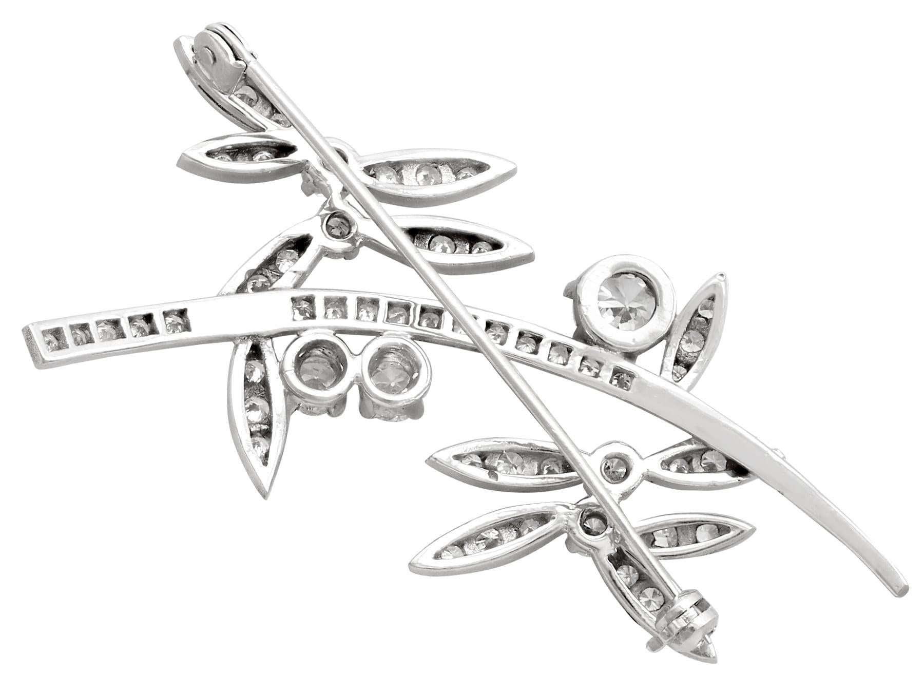 Women's 1950s 2.71 Carat Diamond and White Gold Floral Brooch For Sale