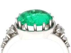 1950s 2.72 Carat Cabochon Cut Emerald and Diamond White Gold Cocktail Ring