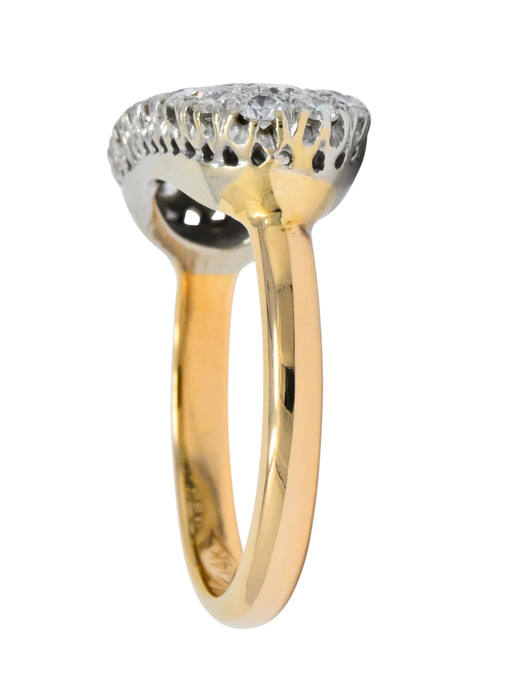 Edwardian 1950s 2.80 Carat Diamond 14 Karat Two-Tone Gold Cluster Ring