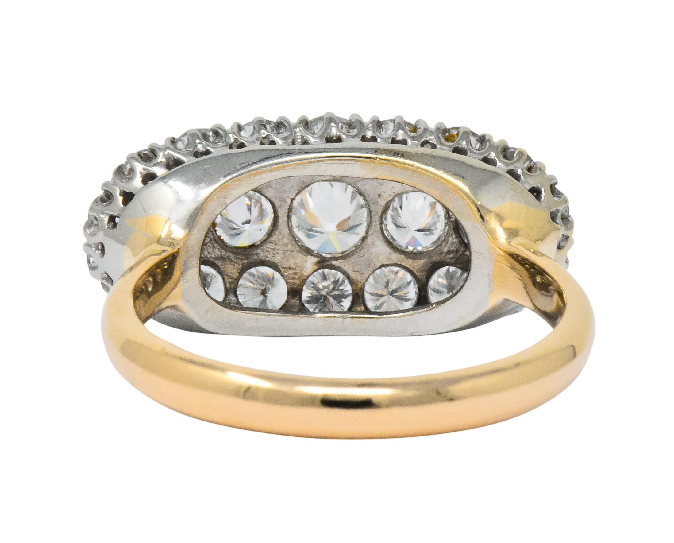 Round Cut 1950s 2.80 Carat Diamond 14 Karat Two-Tone Gold Cluster Ring