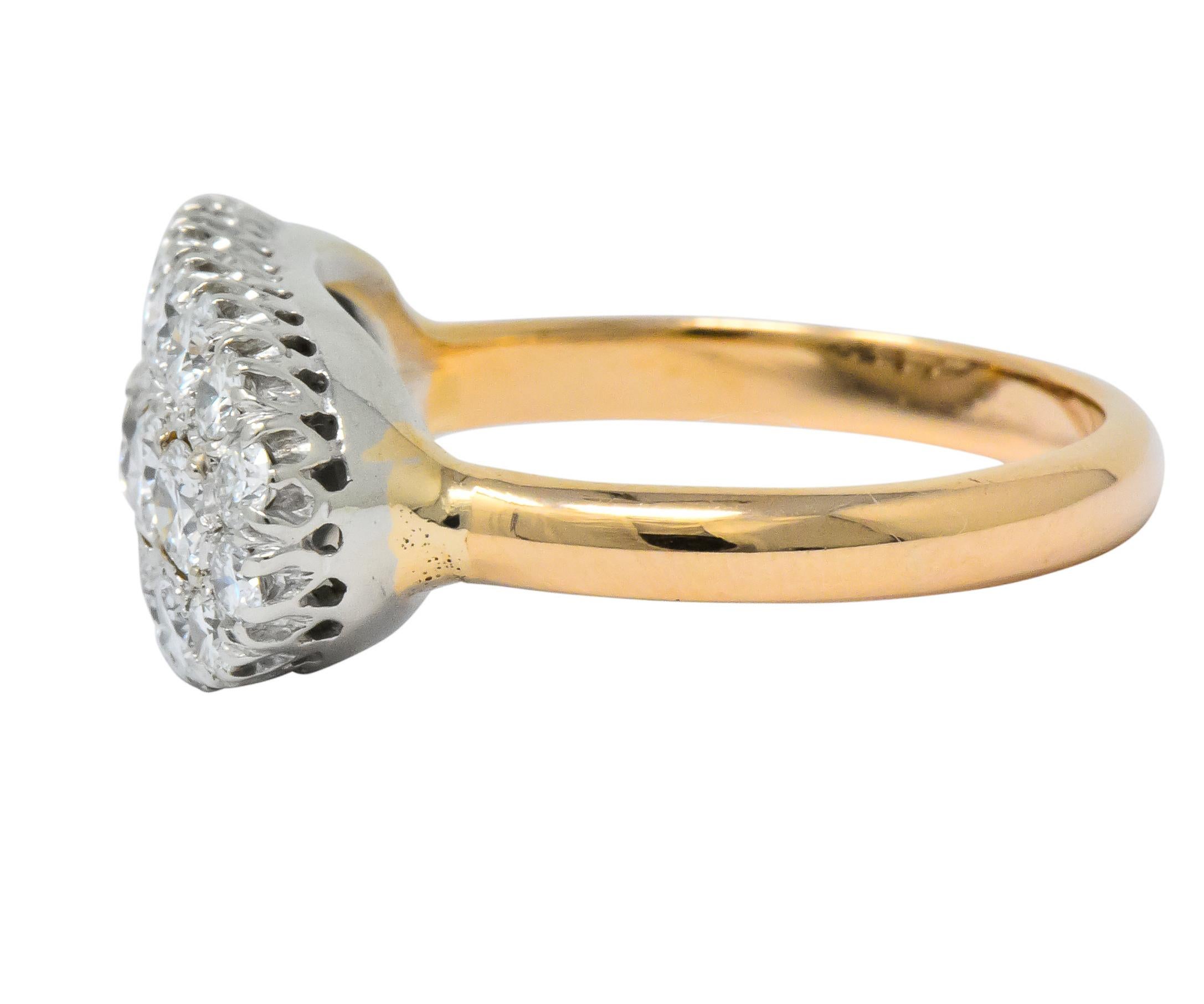 1950s 2.80 Carat Diamond 14 Karat Two-Tone Gold Cluster Ring In Excellent Condition In Philadelphia, PA