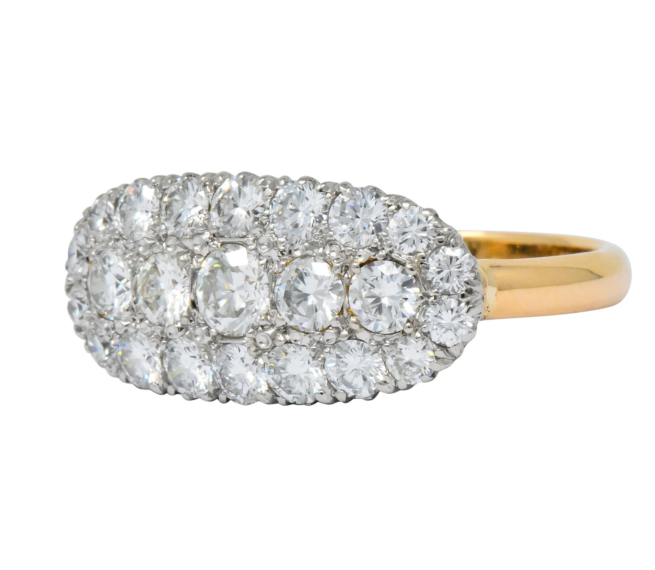 Women's or Men's 1950s 2.80 Carat Diamond 14 Karat Two-Tone Gold Cluster Ring