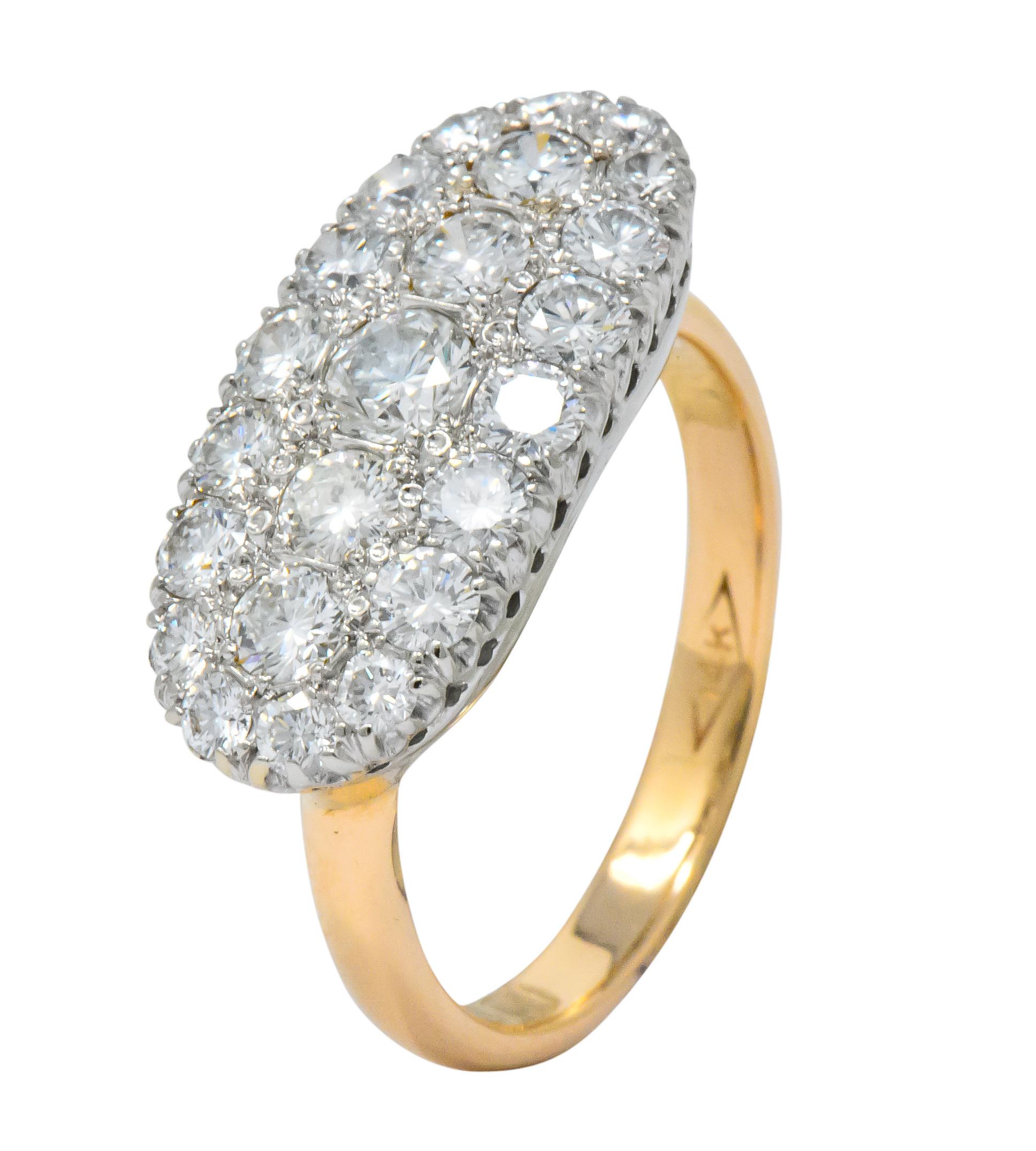 1950s 2.80 Carat Diamond 14 Karat Two-Tone Gold Cluster Ring 2