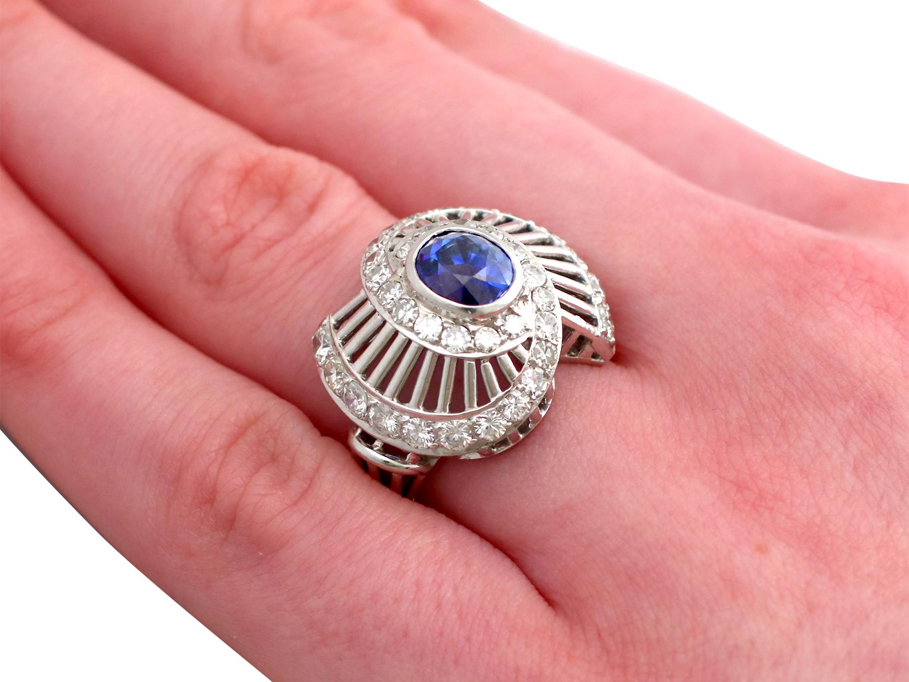 1950s 2.82 Carat Ceylon Sapphire and 1.95 Carat Diamond Platinum Dress Ring For Sale 5