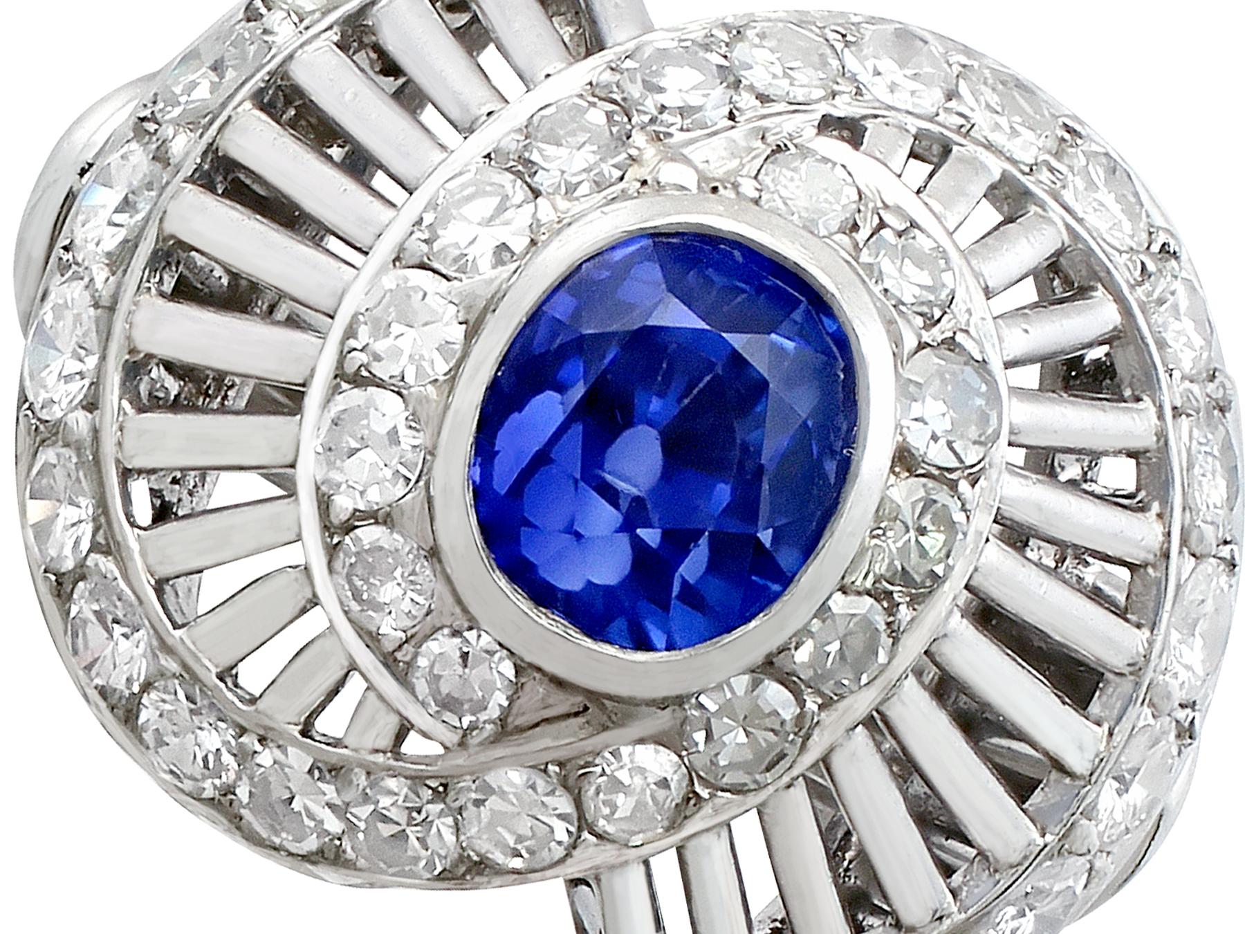 Retro 1950s 2.82 Carat Ceylon Sapphire and 1.95 Carat Diamond Platinum Dress Ring For Sale