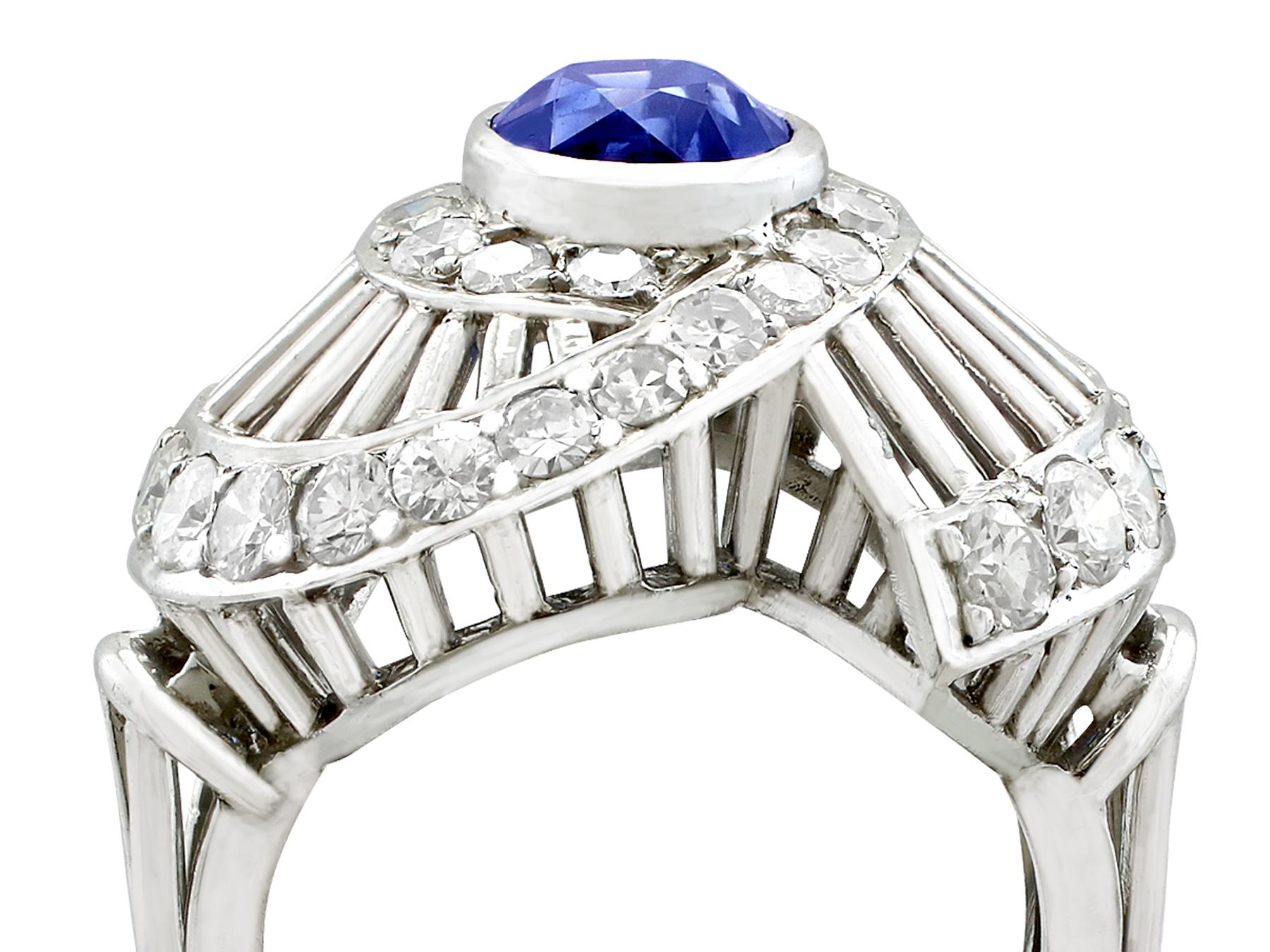 Oval Cut 1950s 2.82 Carat Ceylon Sapphire and 1.95 Carat Diamond Platinum Dress Ring For Sale