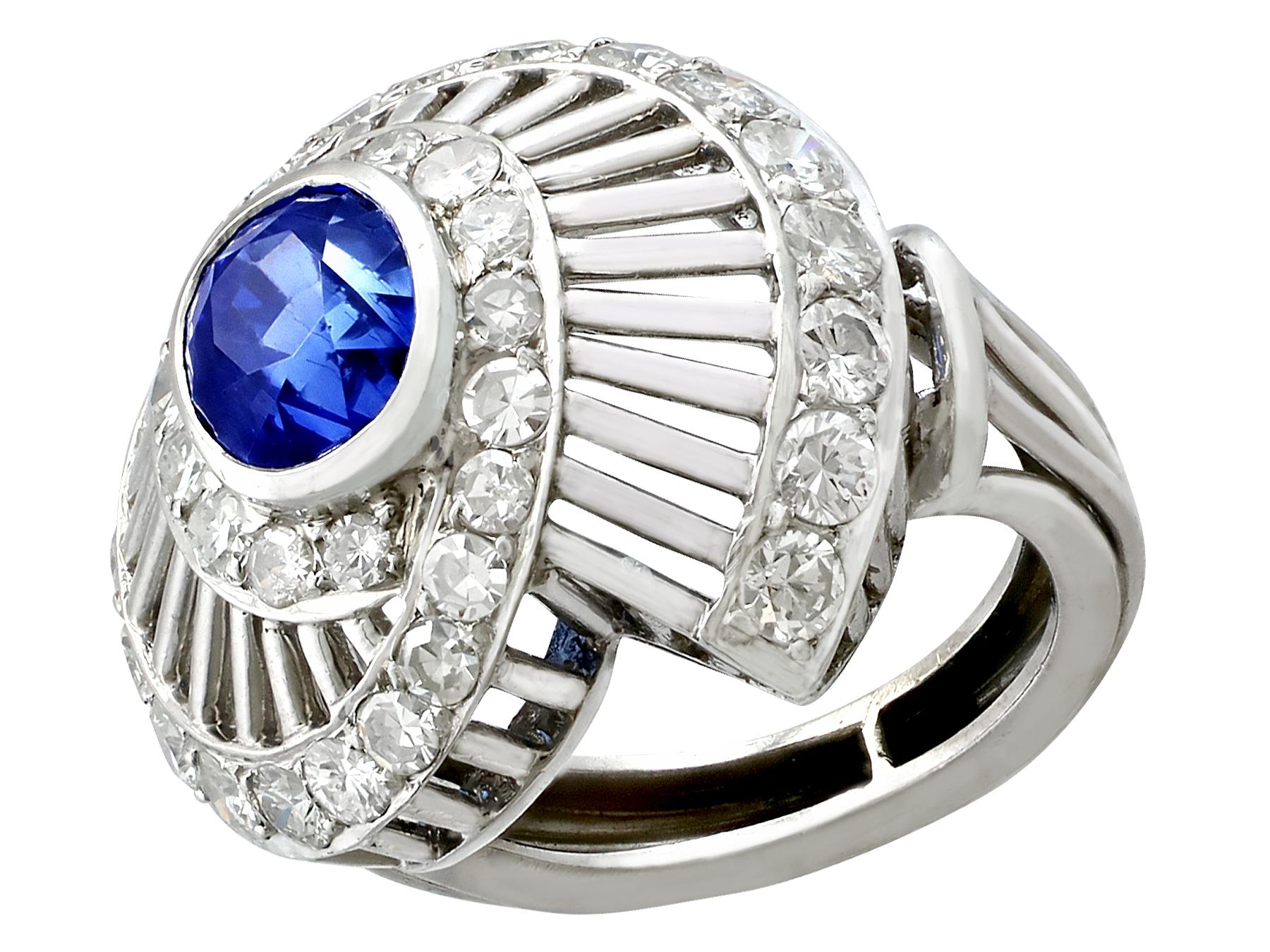 Women's 1950s 2.82 Carat Ceylon Sapphire and 1.95 Carat Diamond Platinum Dress Ring For Sale