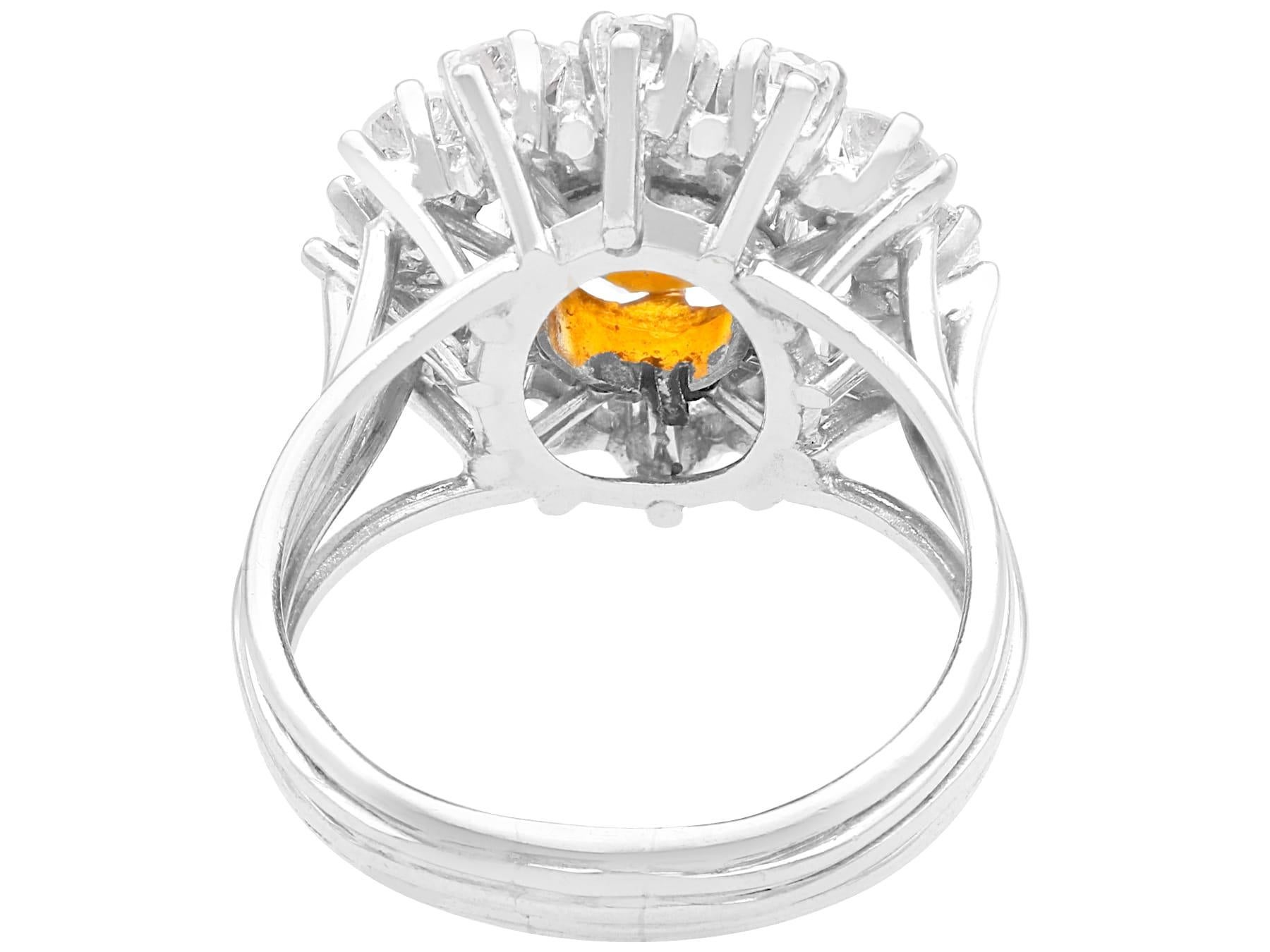 1950s 2.83 carat Citrine and 1.30 carat Diamond Cluster Ring in Platinum In Excellent Condition For Sale In Jesmond, Newcastle Upon Tyne