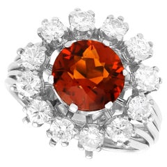 Anello a grappolo in platino del 1950 con Citrino da 2,83 carati e Diamante da 1,30 carati