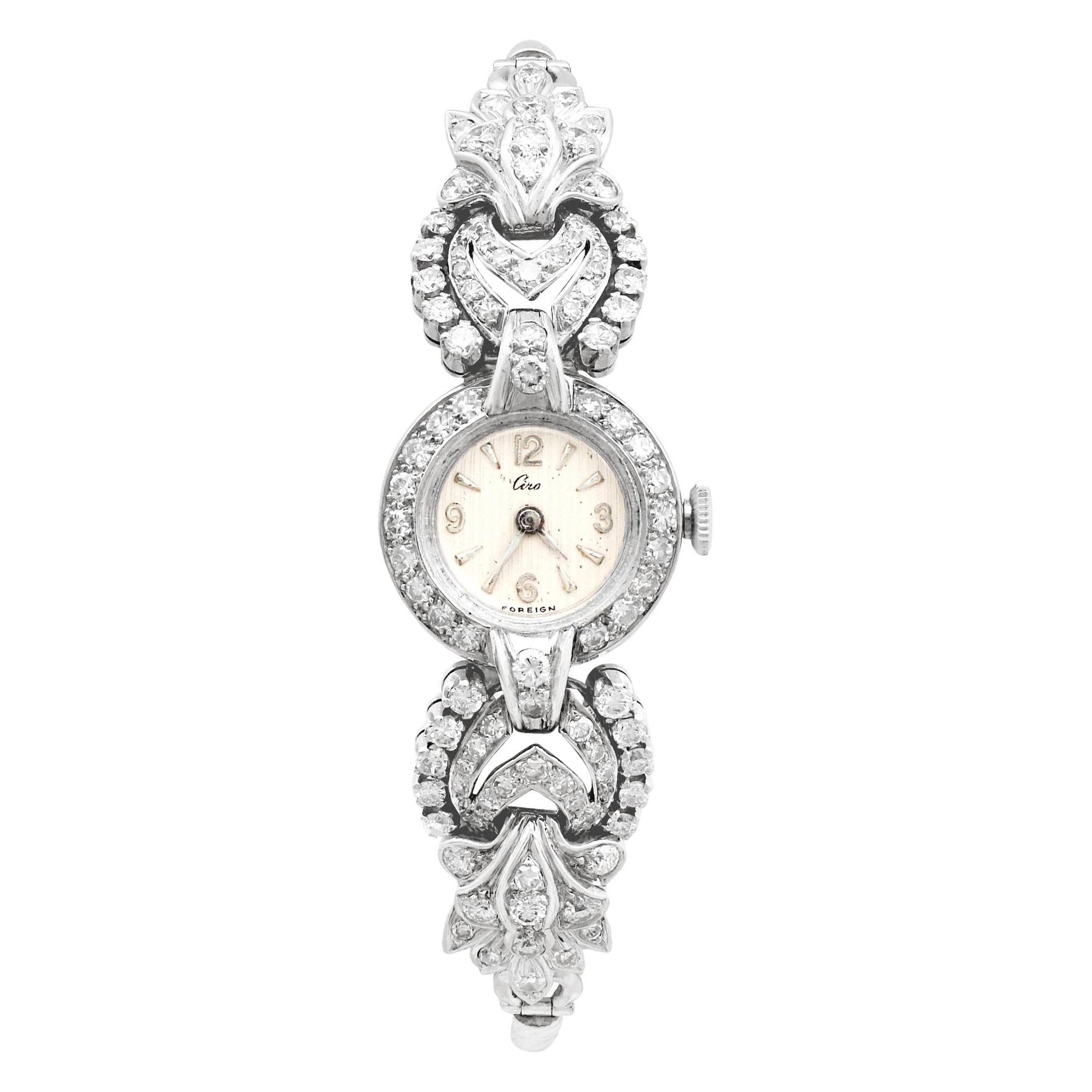 1950s 2.92 Carat Diamond and Platinum Cocktail Watch