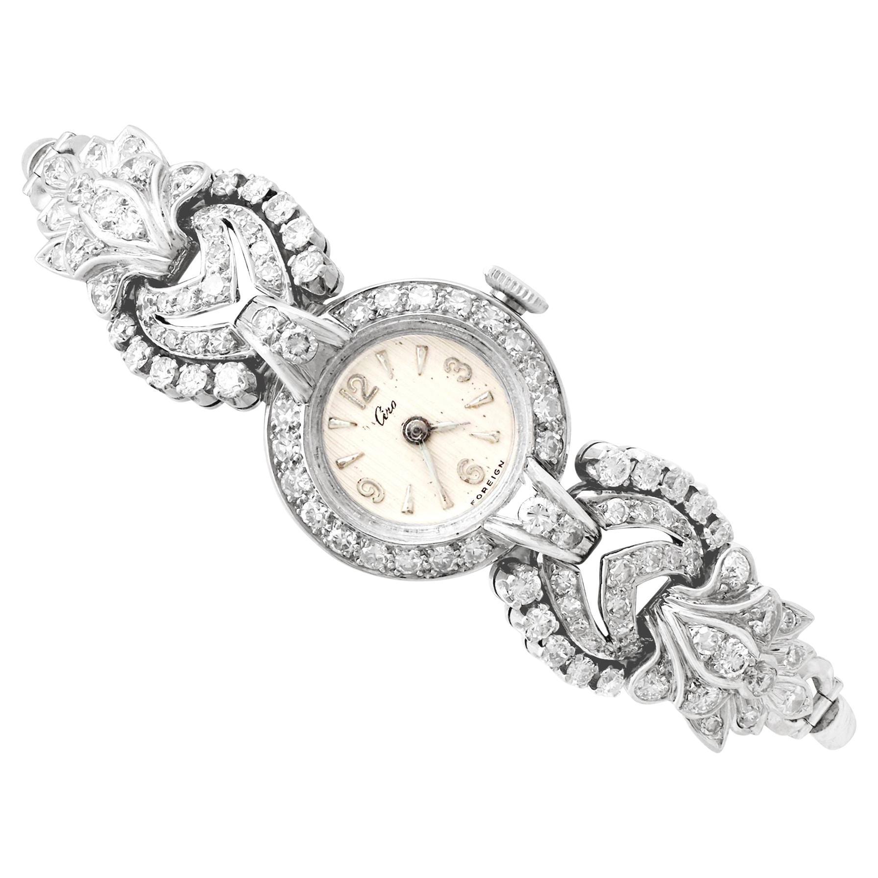 Orologio da cocktail in platino e diamanti da 2,92 carati del 1950