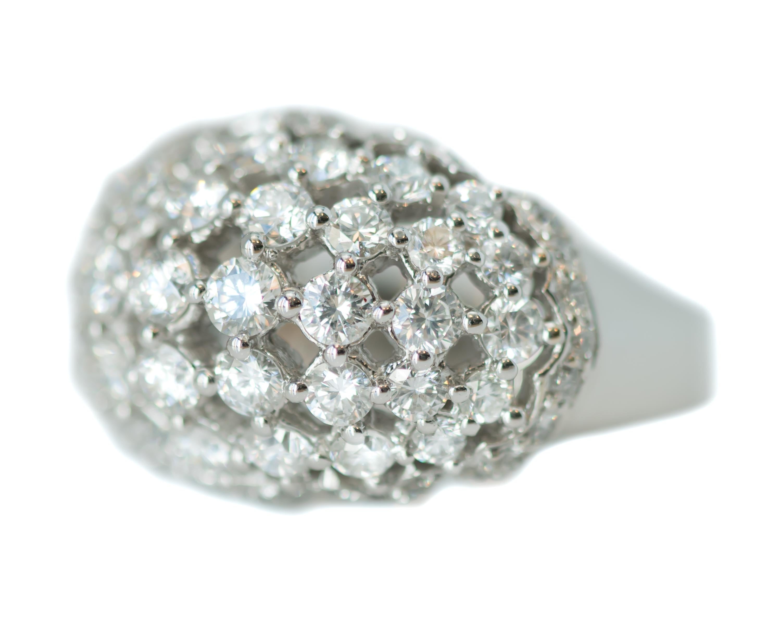 Women's 1950s 2.94 Carat Diamond and 18 Karat White Gold Dome Ring For Sale