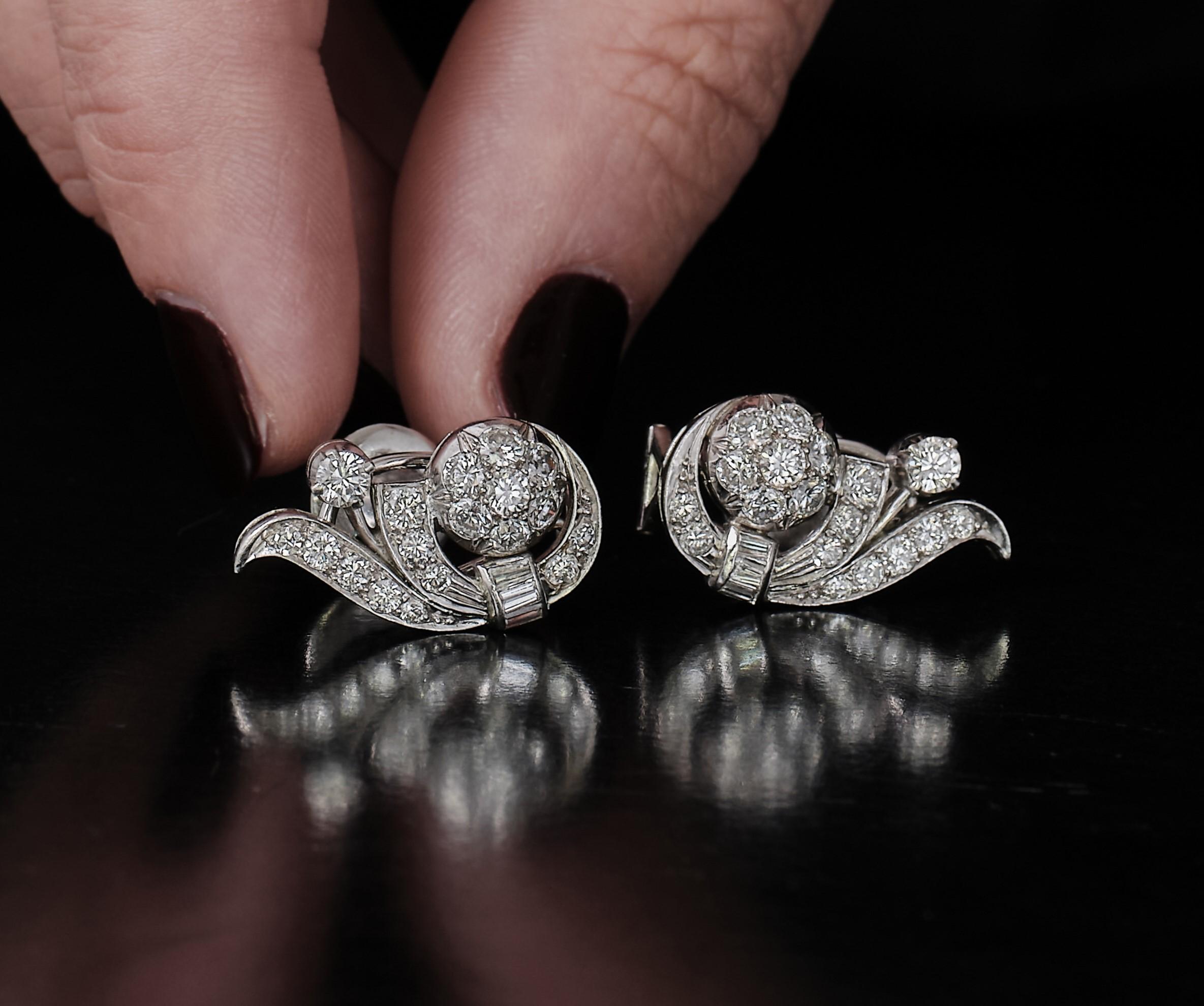 1950er Jahre 2 Karat Diamant-sprüh-Ohrringe Damen im Angebot