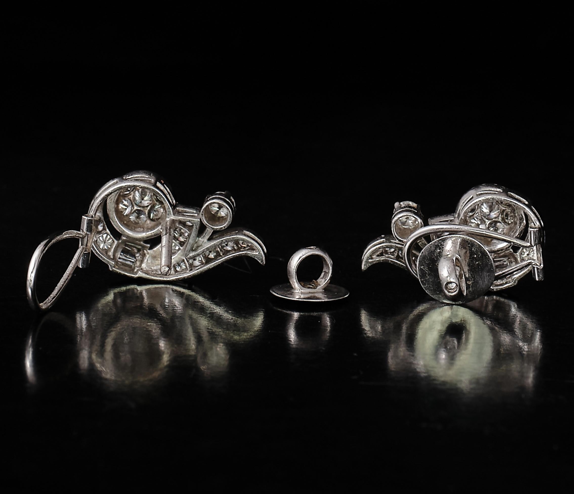 1950s 2ct diamond spray earrings For Sale 1