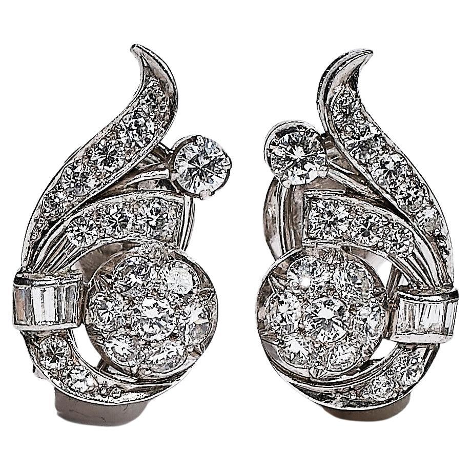 1950s 2ct diamond spray earrings For Sale