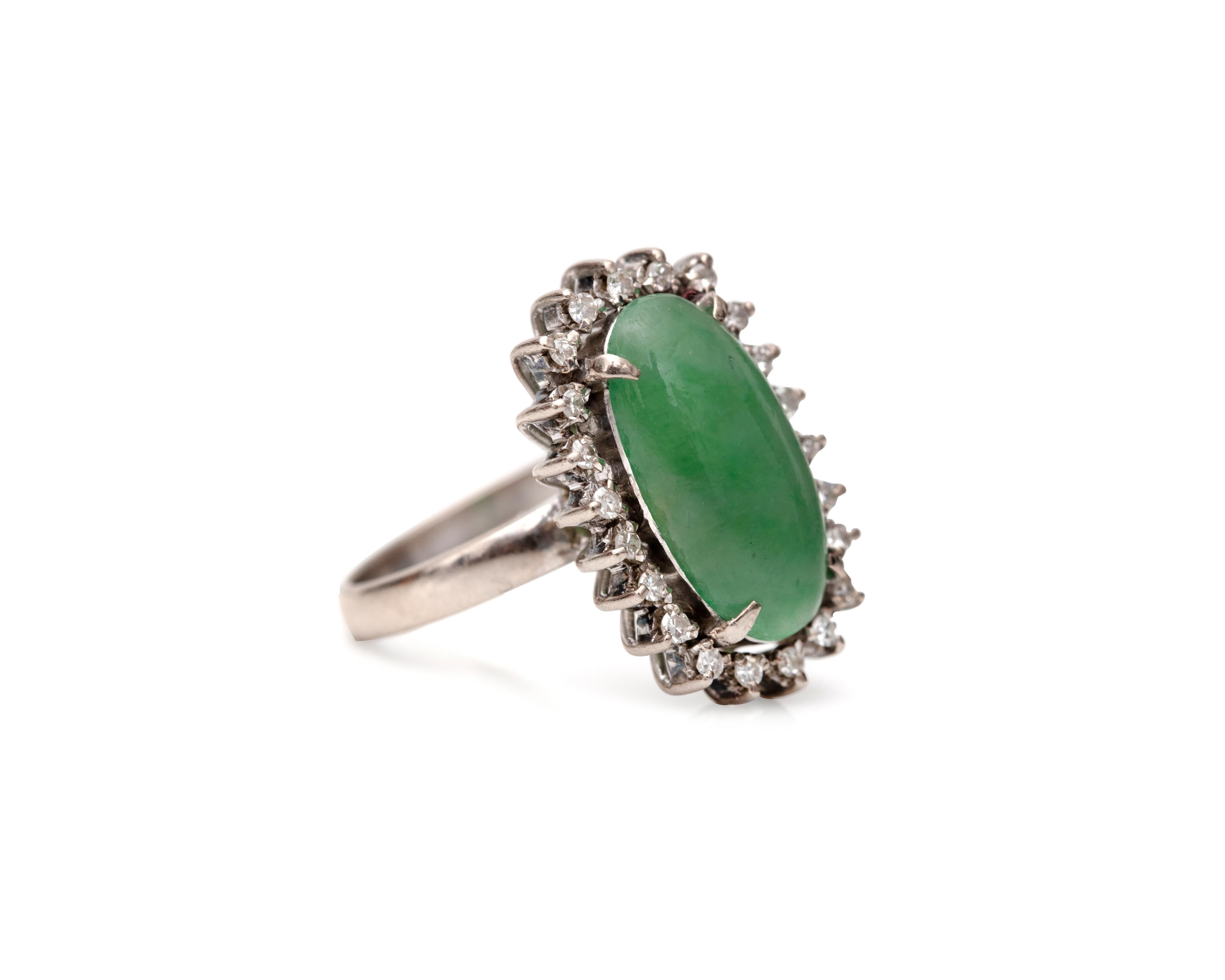 Oval Cut 1950s 3 Carat Jade and Diamond Ring For Sale