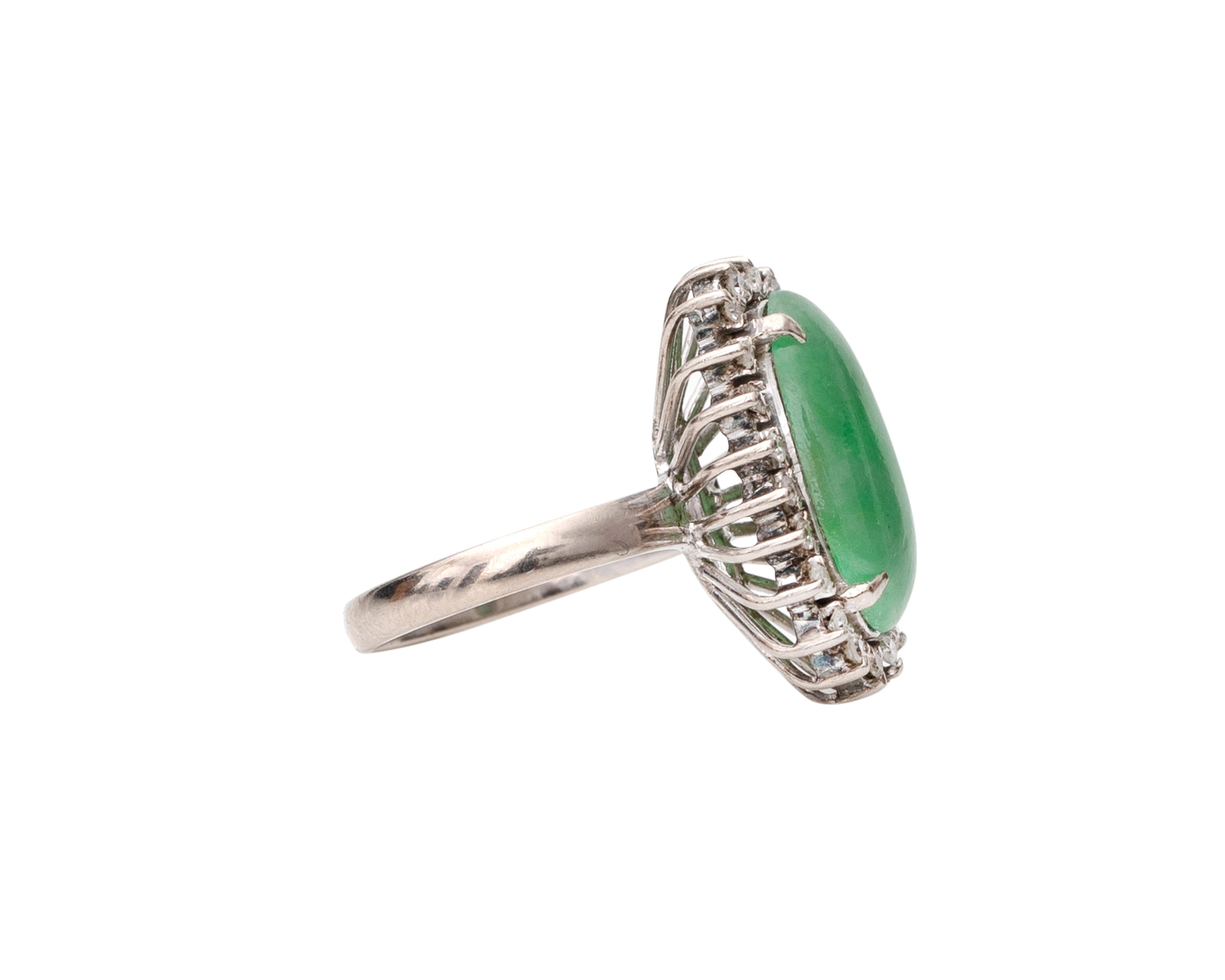 Women's 1950s 3 Carat Jade and Diamond Ring For Sale