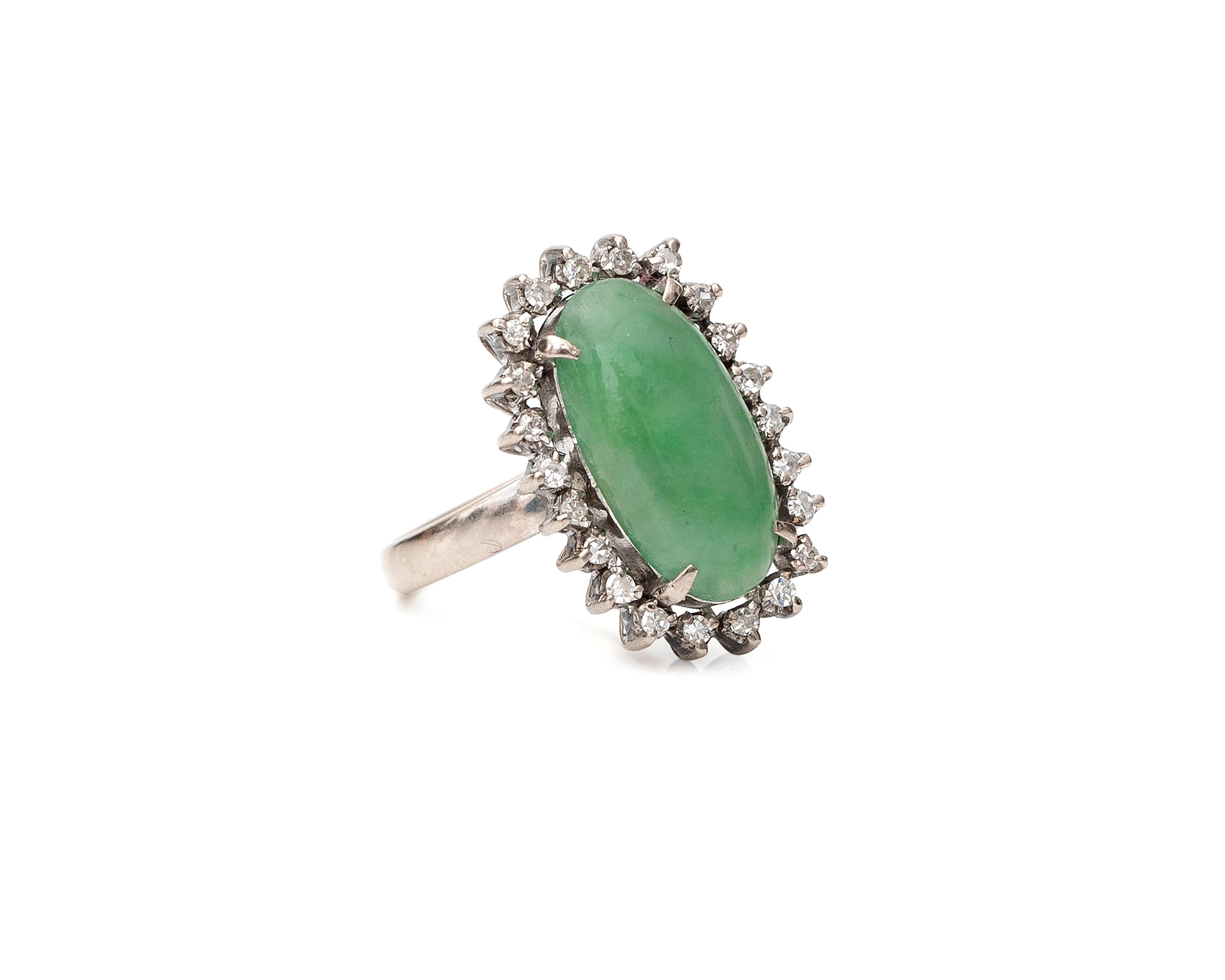1950s 3 Carat Jade and Diamond Ring For Sale 1