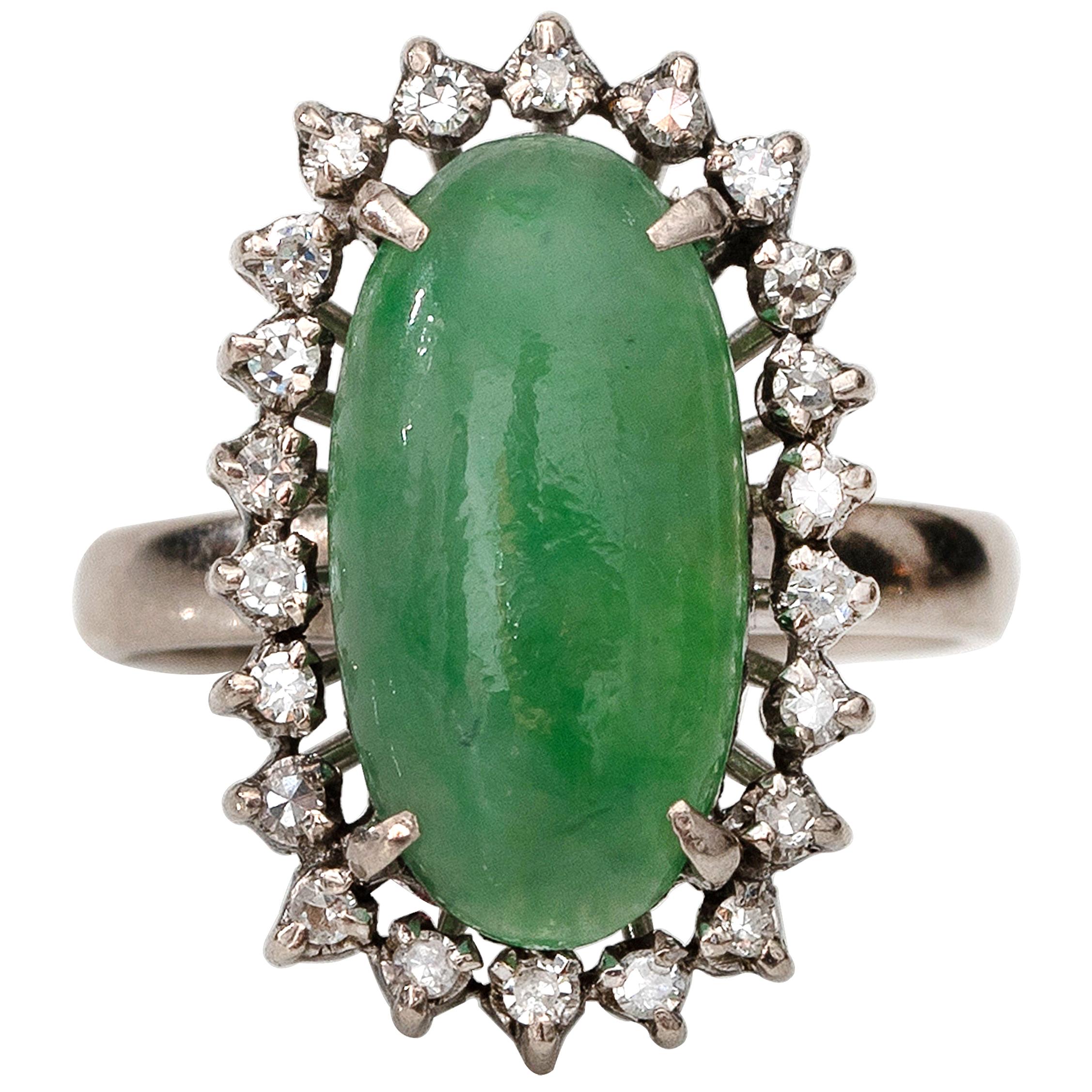 1950s 3 Carat Jade and Diamond Ring For Sale