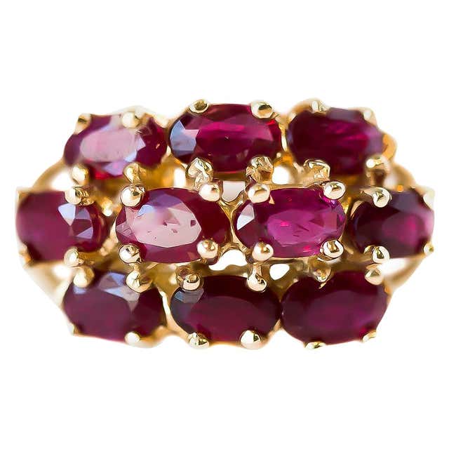 Vintage Mikimoto 14 Karat Gold Pearl and Ruby Cocktail Cluster Ring ...