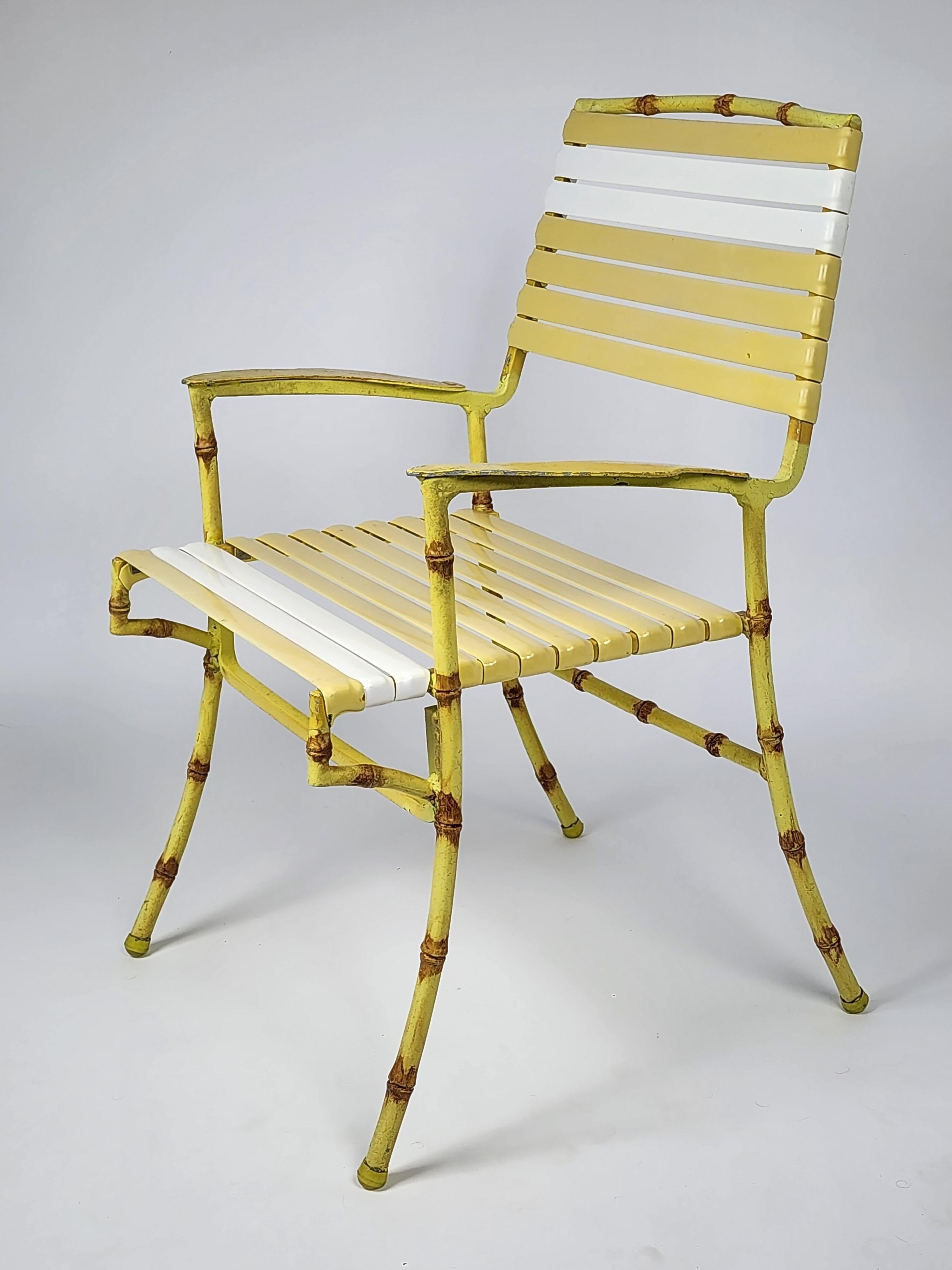 Mid-Century Modern 1950s  3  Outdoor Faux Bamboo Patio Chair made of Thick Casted Aluminium , USA  For Sale