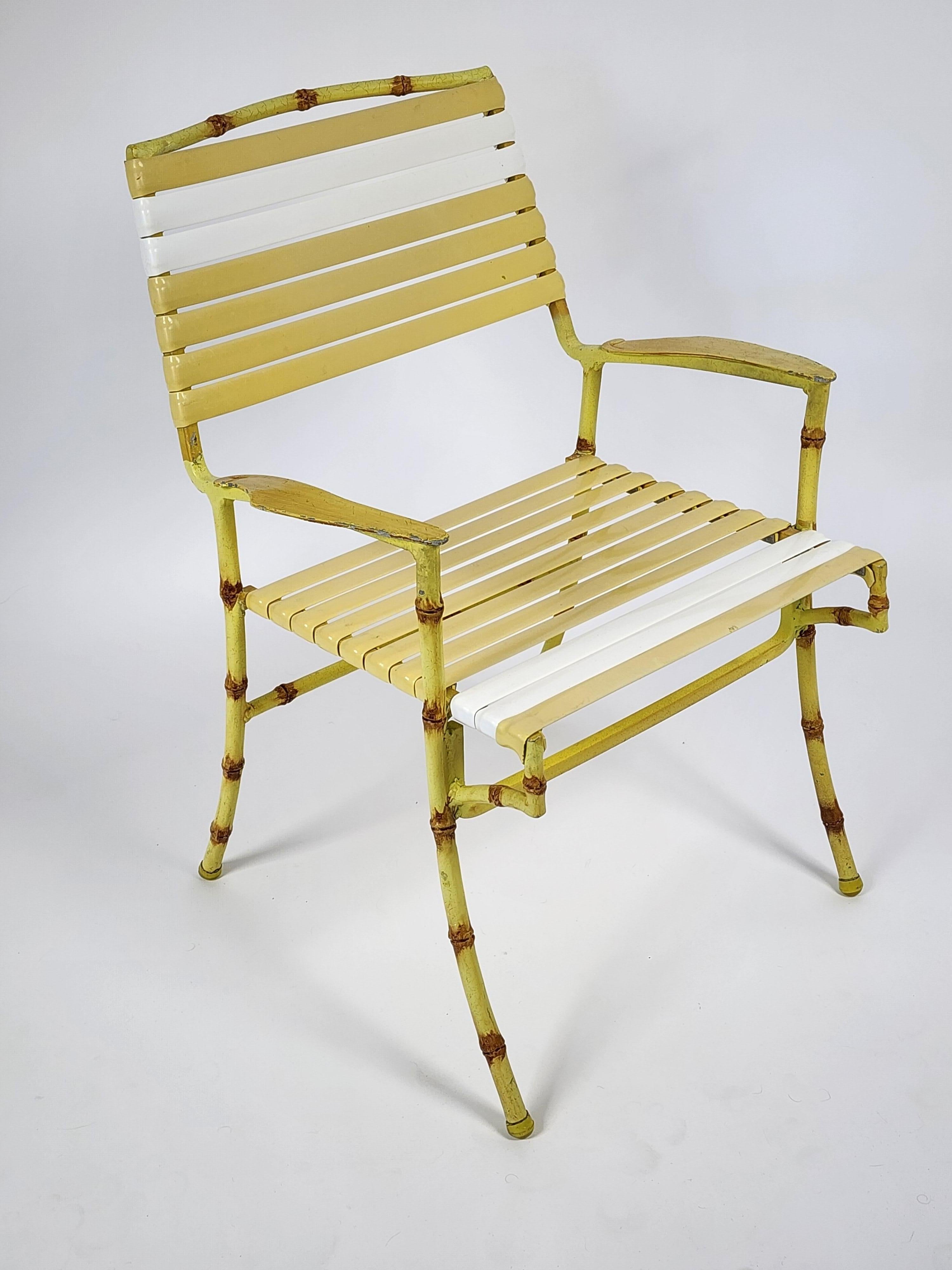 American 1950s  3  Outdoor Faux Bamboo Patio Chair made of Thick Casted Aluminium , USA  For Sale