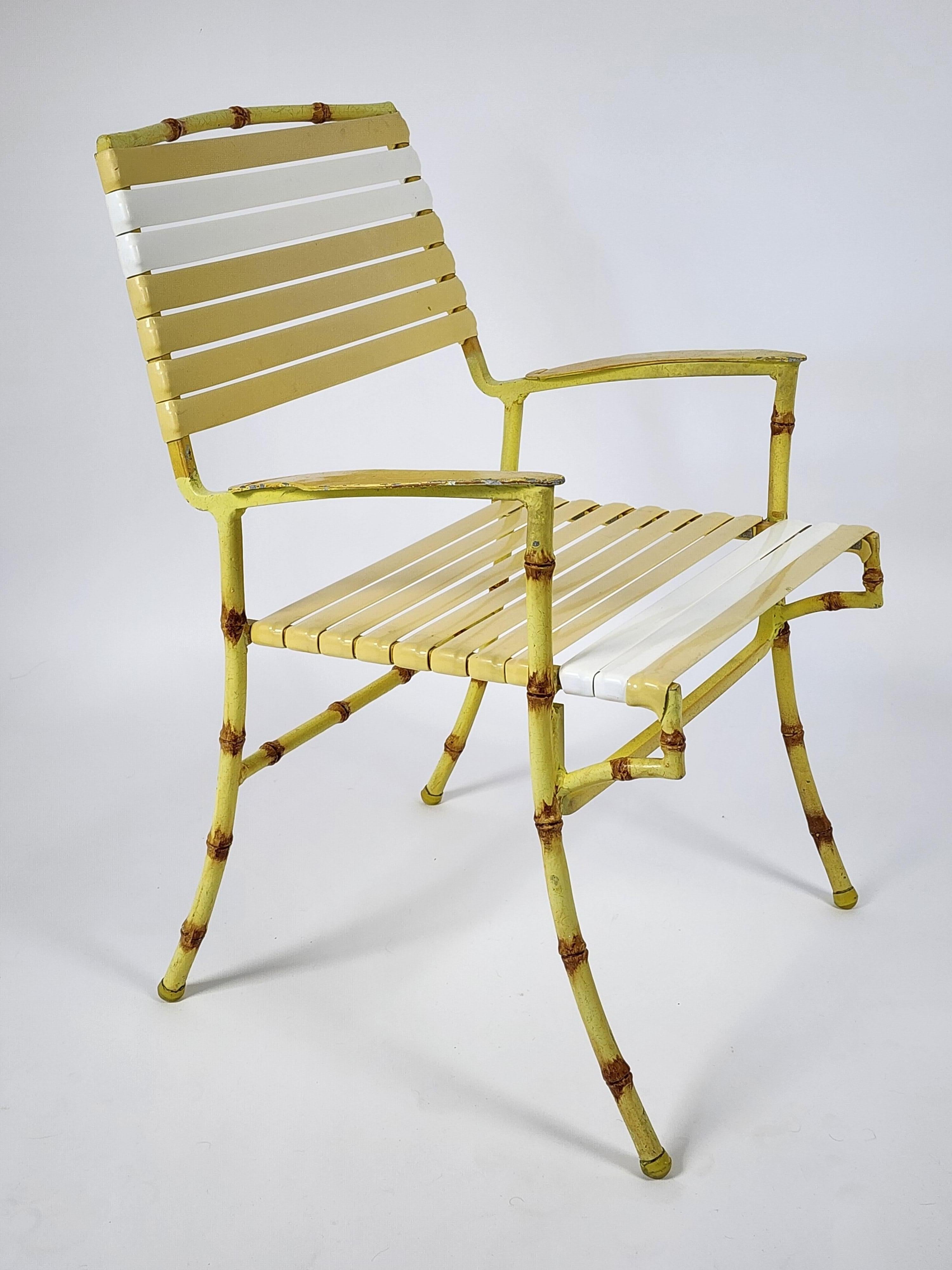 1950s  3  Outdoor Faux Bamboo Patio Chair made of Thick Casted Aluminium , USA  In Good Condition For Sale In St- Leonard, Quebec