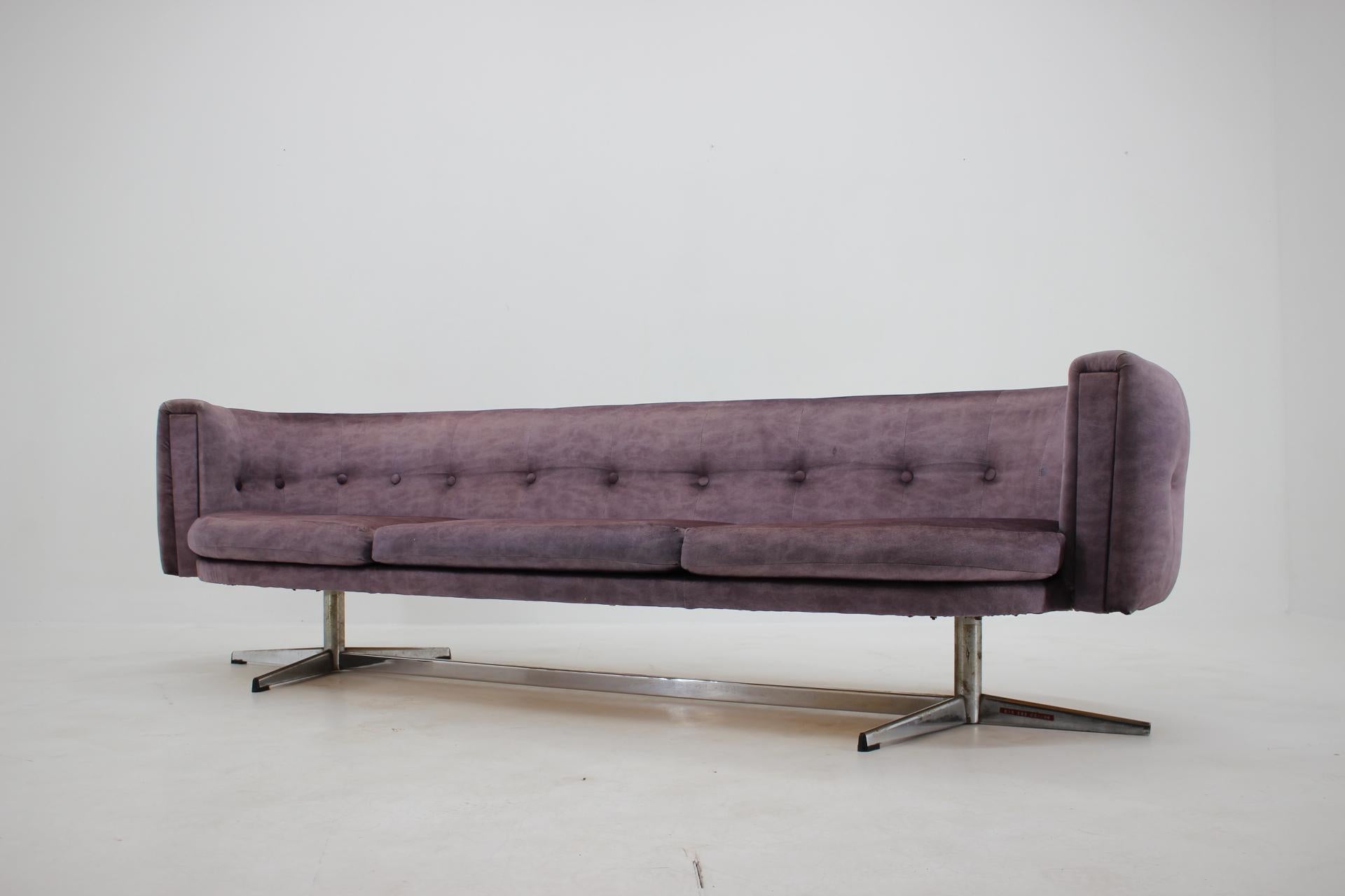 Fabric 1950s 3-Seater Chrome Plated Sofa, Czechoslovakia