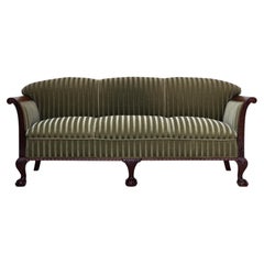 1950s, 3-seater Danish sofa, green furniture velour, teak wood.