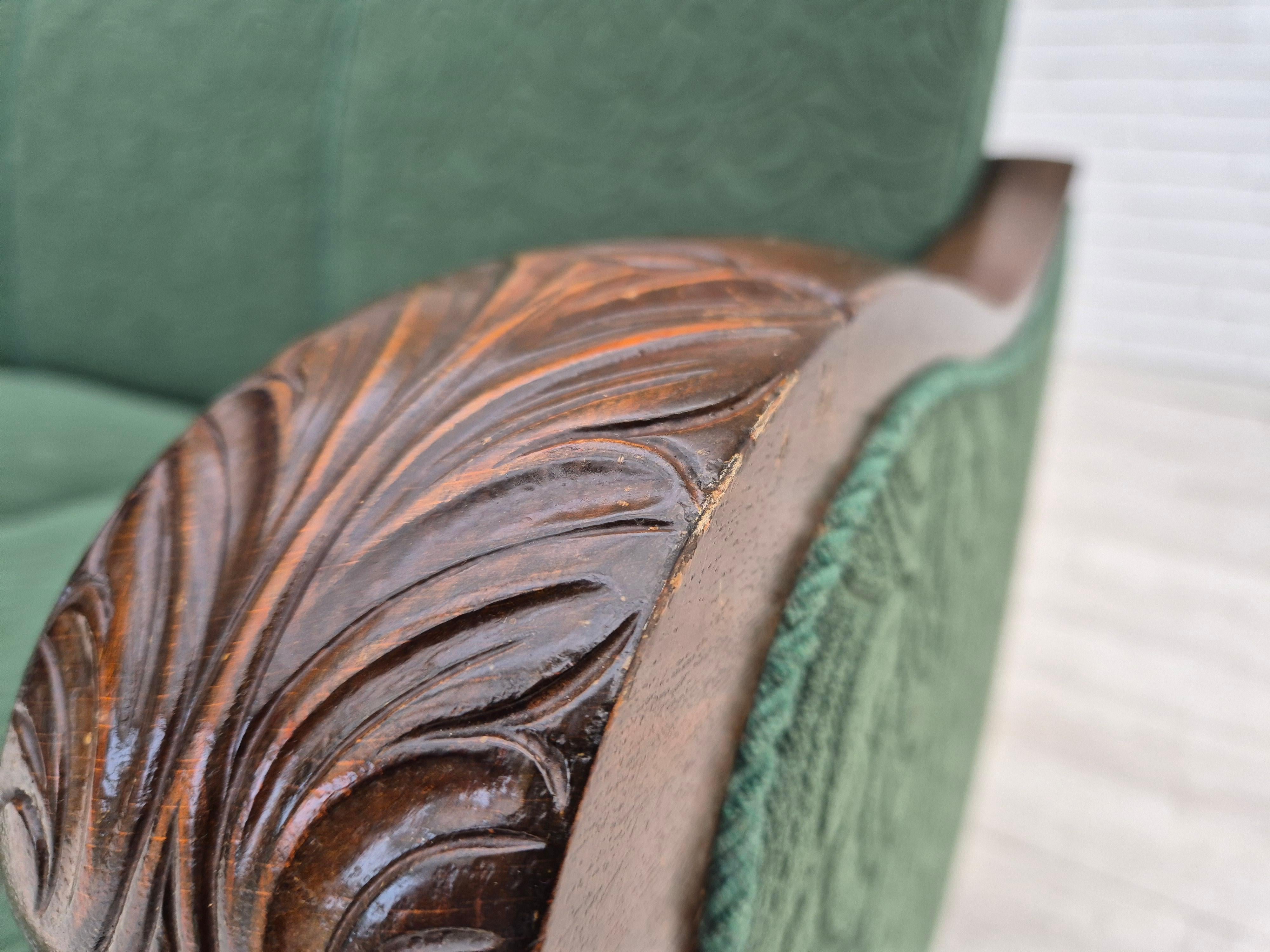 1950er Jahre, 3-sitziges Sofa, grüne Möbelmischung Wolle, Buchenholz. im Angebot 6