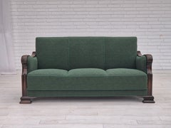1950s, 3-seater sofa, green furniture blend wool, beech wood.