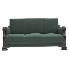 Vintage 1950s, 3-seater sofa, green furniture blend wool, beech wood.