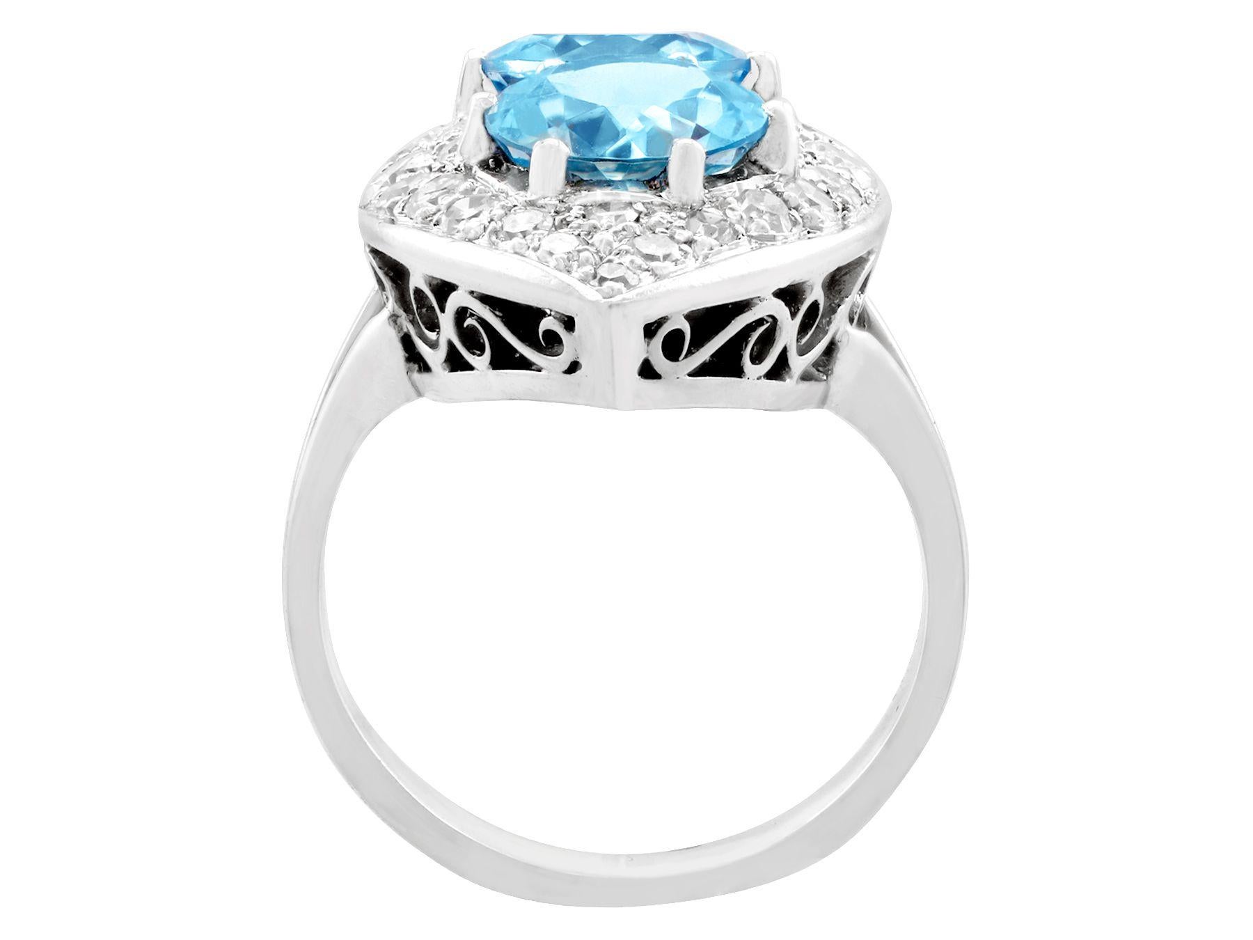 Women's or Men's 1950s 3.03 Carat Aquamarine and 1.42 Carat Diamond White Gold Marquise Ring For Sale
