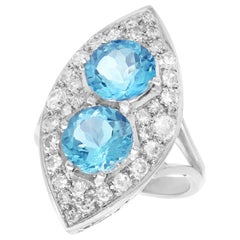 Vintage 1950s 3.03 Carat Aquamarine and 1.42 Carat Diamond White Gold Marquise Ring