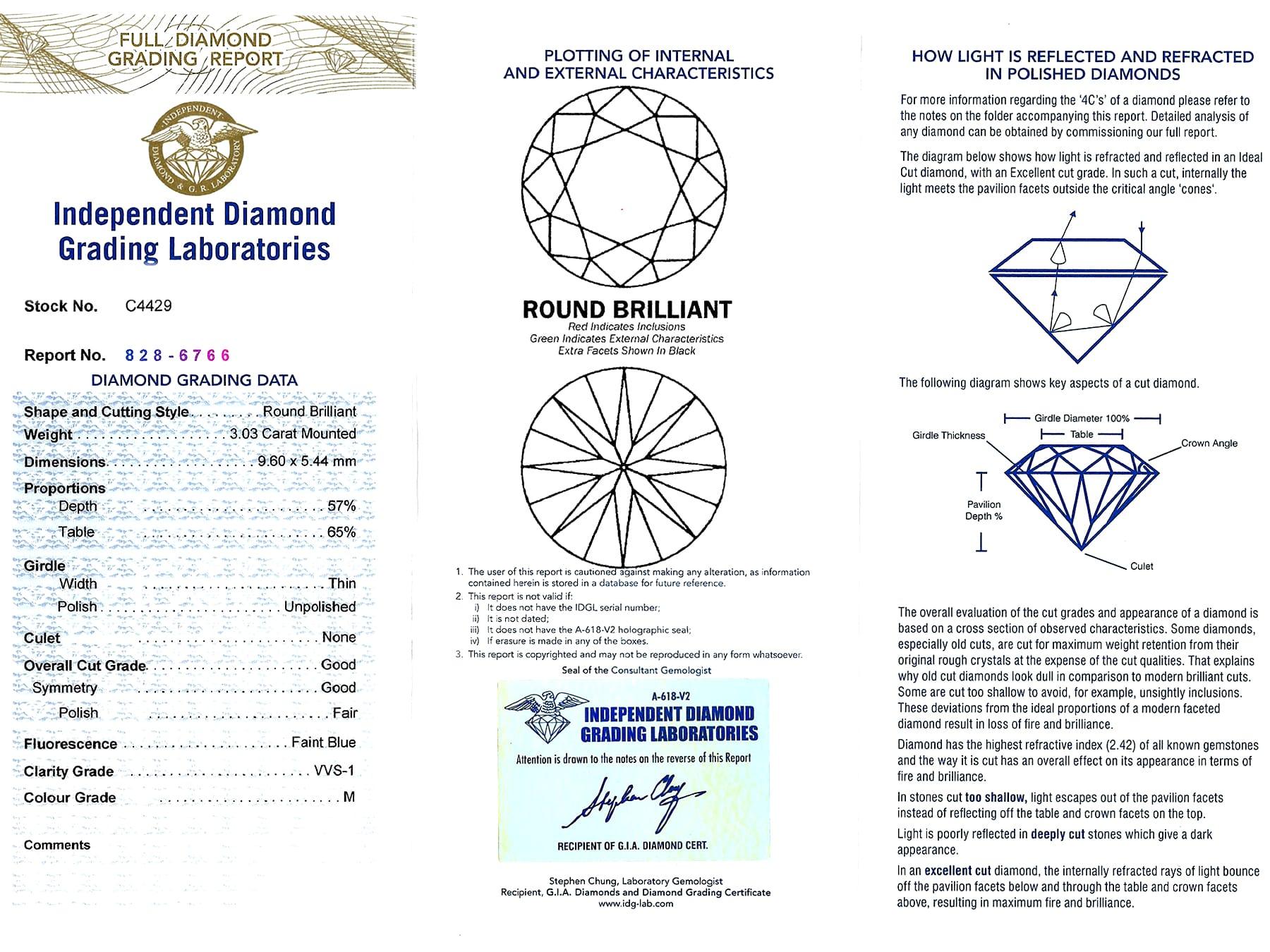 1950s, 3.03 Carat Diamond and Platinum Solitaire Ring For Sale 4