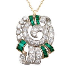 1950s 3.06 Carat Diamond and Emerald Yellow Gold Pendant