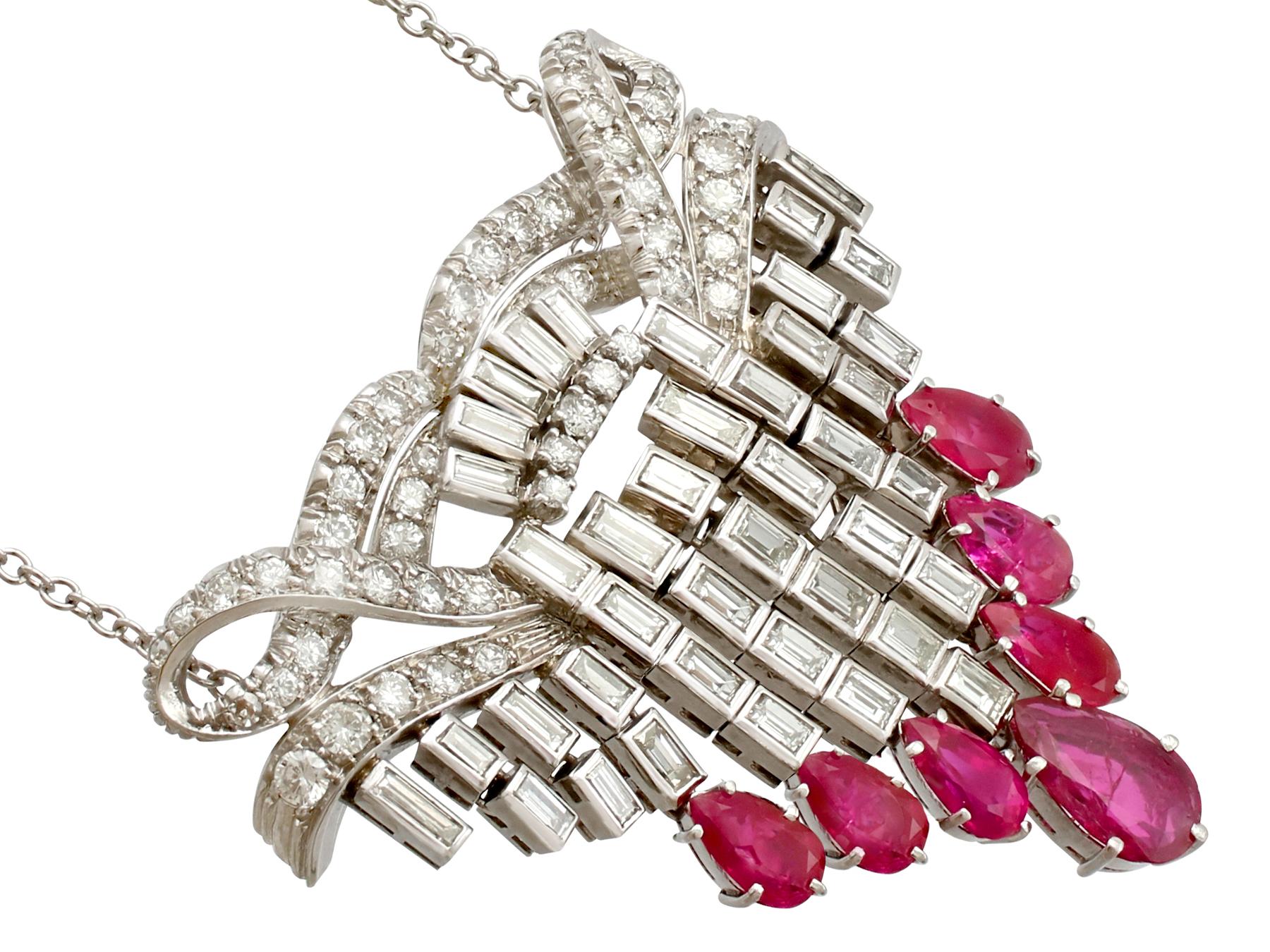 1950s 3.10 Carat Ruby and 4.29 Carat Diamond Platinum Drop Necklace In Excellent Condition In Jesmond, Newcastle Upon Tyne