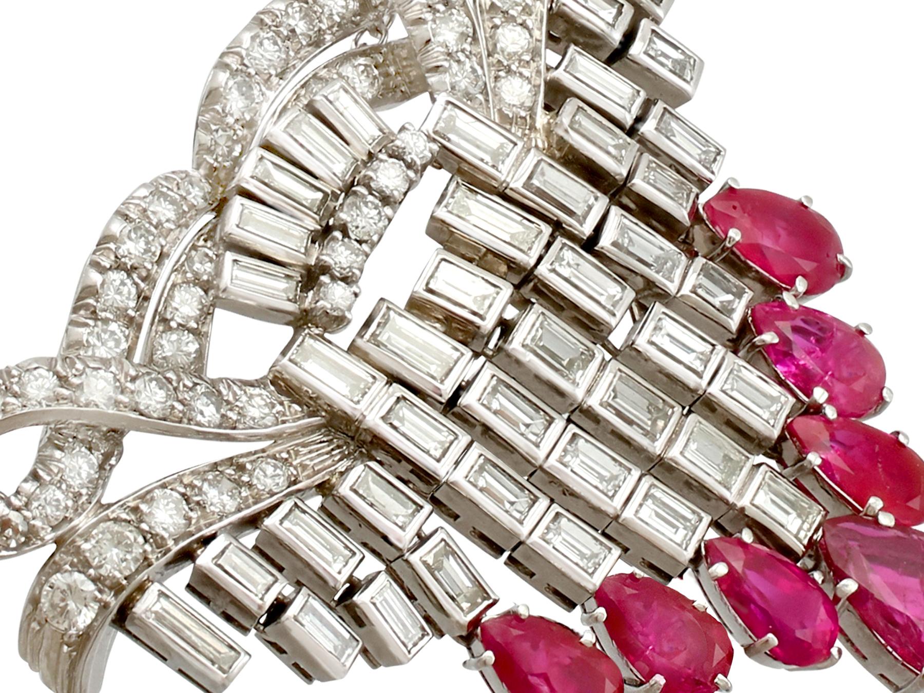 Women's or Men's 1950s 3.10 Carat Ruby and 4.29 Carat Diamond Platinum Drop Necklace