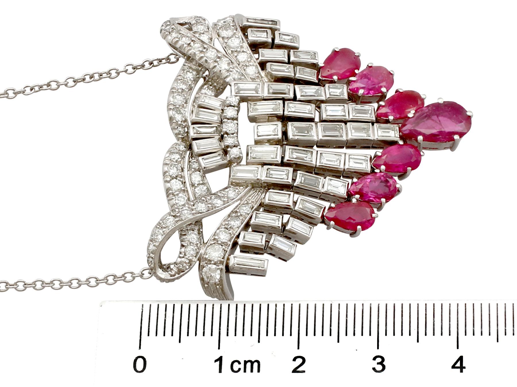 1950s 3.10 Carat Ruby and 4.29 Carat Diamond Platinum Drop Necklace 3