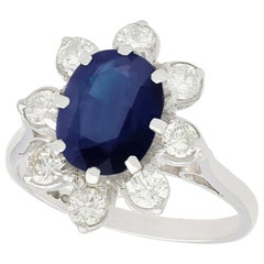 1950s 3.10 Carat Sapphire and Diamond White Gold Cocktail Ring